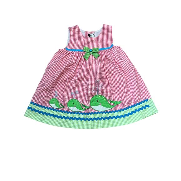 Rare Editions Whale Dress 24 Months Pink Gingham Seersucker Summer Baby Outfit - Picture 8 of 8